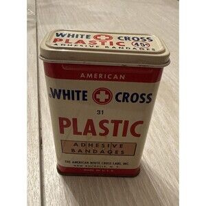Vintage American White Cross 'Plastic Adhesive' Bandages Metal tin